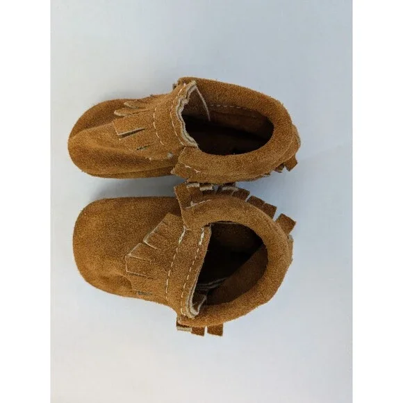 Baby Moccasins Leather Shoes Fringe Boot Sz 3 Soft Sole Infant Boy Girl NB - Picture 4 of 7